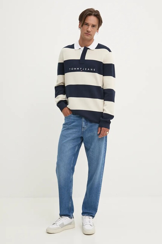 Tommy Jeans pamut pulóver DM0DM19443 sötétkék AW24