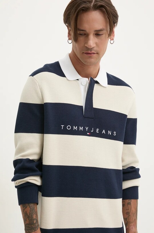 Tommy Jeans pamut pulóver sötétkék DM0DM19443
