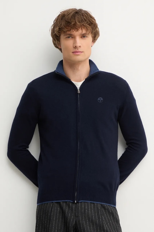 North Sails kardigan z domieszką wełny półgolf granatowy 699779