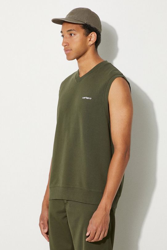 Pamučni prsluk Carhartt WIP Script V-Neck Vest Sweat zelena I033907.2DTXX