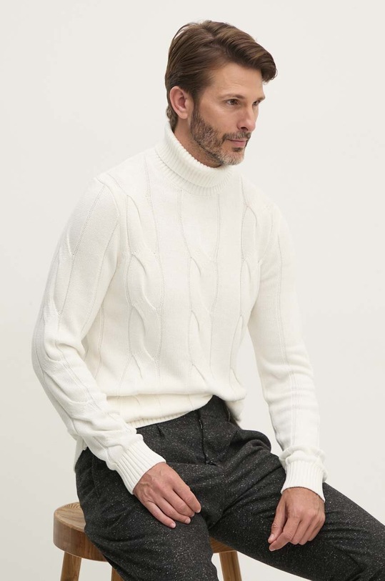 Bavlněný svetr Lindbergh 30.805014.OFF.WHITE béžová AW24