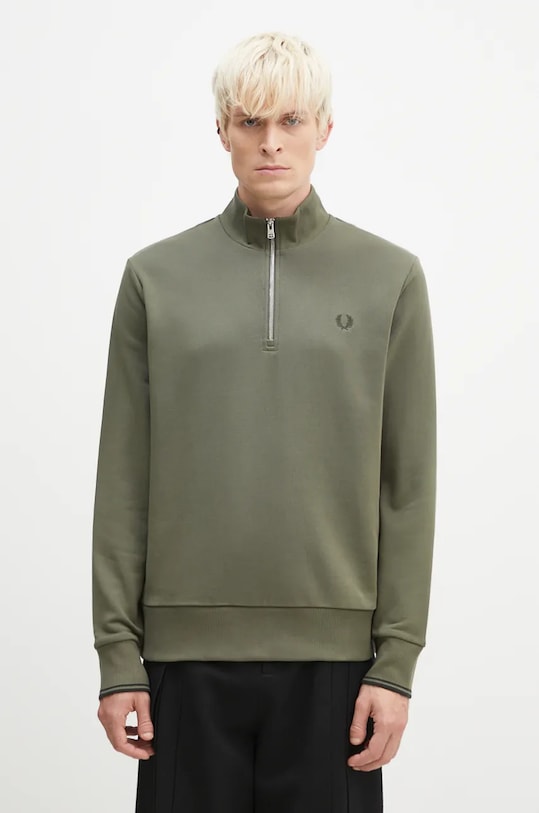 Fred Perry cotton sweatshirt Half Zip Sweatshirt cotton green M3574.W49