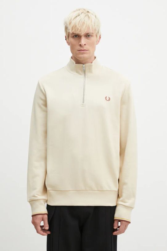 Бавовняна кофта Fred Perry Half Zip Sweatshirt гладкий бежевий M3574.W69