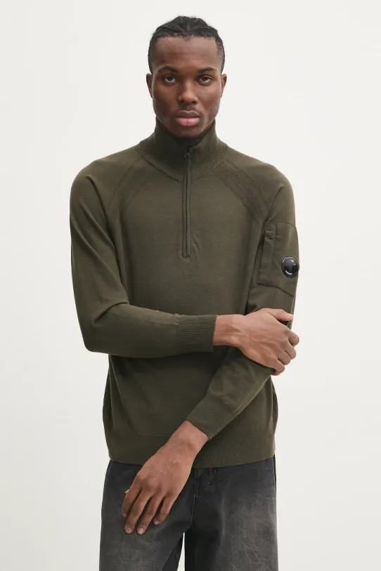 Вовняний светр C.P. Company Extra Fine Merino Wool Half Zipped Knit тонкий зелений 17CMKN193A005528A