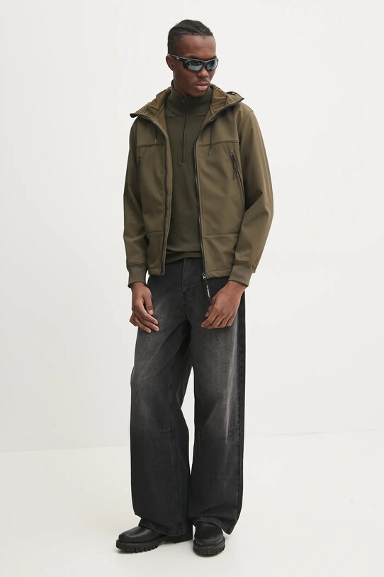 C.P. Company sweter wełniany Extra Fine Merino Wool Half Zipped Knit 17CMKN193A005528A zielony AW24