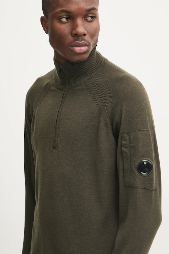 Вовняний светр C.P. Company Extra Fine Merino Wool Half Zipped Knit зелений 17CMKN193A005528A