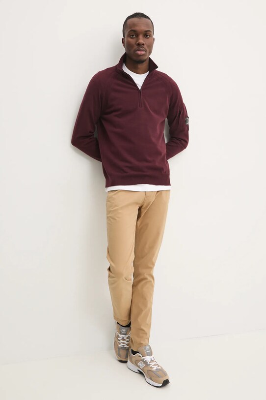Vlnený sveter C.P. Company Extra Fine Merino Wool Half Zipped Knit 17CMKN193A005528A burgundské AW24