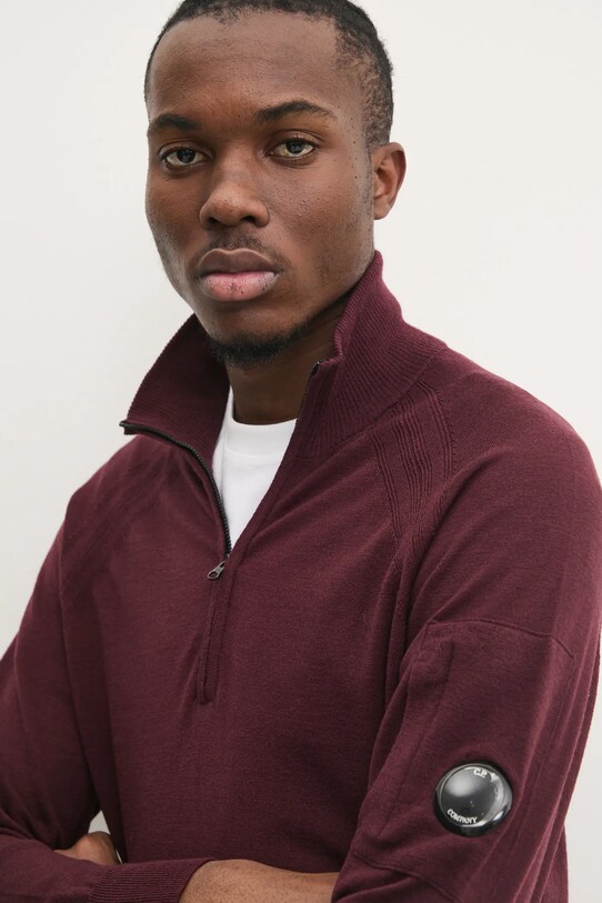 Vlnený sveter C.P. Company Extra Fine Merino Wool Half Zipped Knit burgundské 17CMKN193A005528A