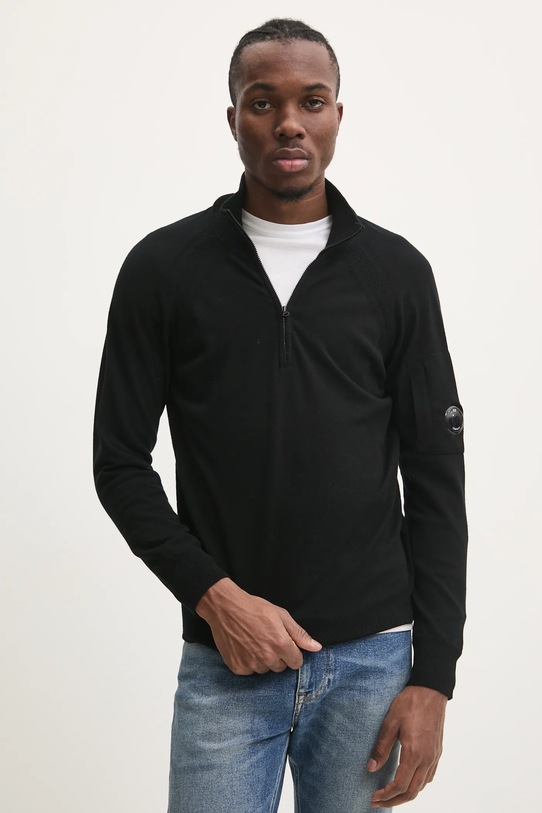 Вовняний светр C.P. Company Extra Fine Merino Wool Half Zipped Knit тонкий чорний 17CMKN193A005528A
