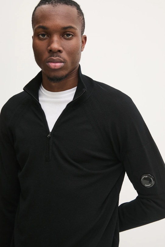 Вовняний светр C.P. Company Extra Fine Merino Wool Half Zipped Knit чорний 17CMKN193A005528A