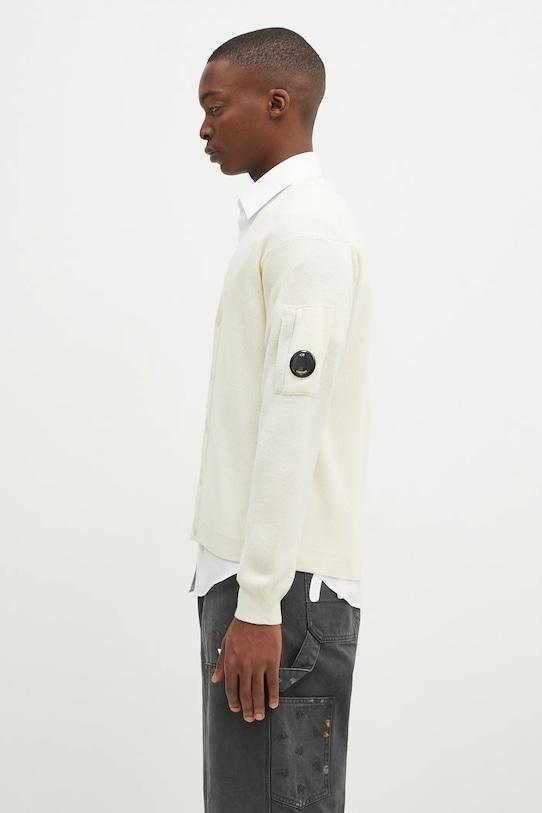 Вовняний кардиган C.P. Company Knitwear Cardigan In Re-Wool 17CMKN253A006595A бежевий AW24