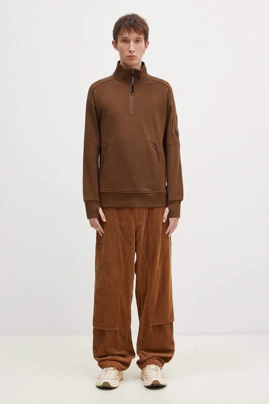 C.P. Company felpa in cotone Diagonal Raised Fleece Half Zipped Sweatshirt 17CMSS027A005086W arancione