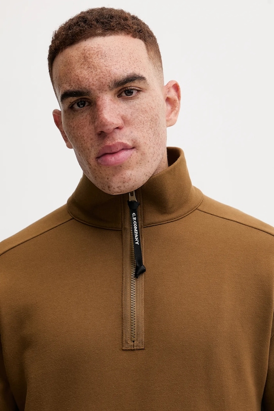 C.P. Company felpa in cotone Diagonal Raised Fleece Half Zipped Sweatshirt marrone 17CMSS027A005086W