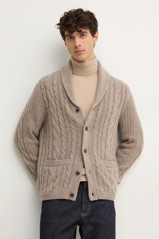 Hackett London kardigan wełniany wełna beżowy HM703218