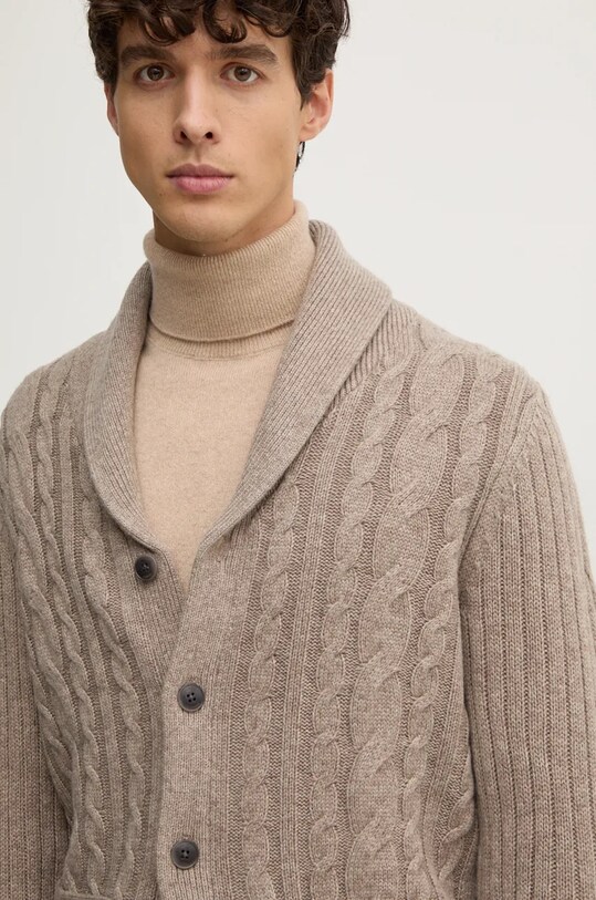 Hackett London kardigan wełniany beżowy HM703218