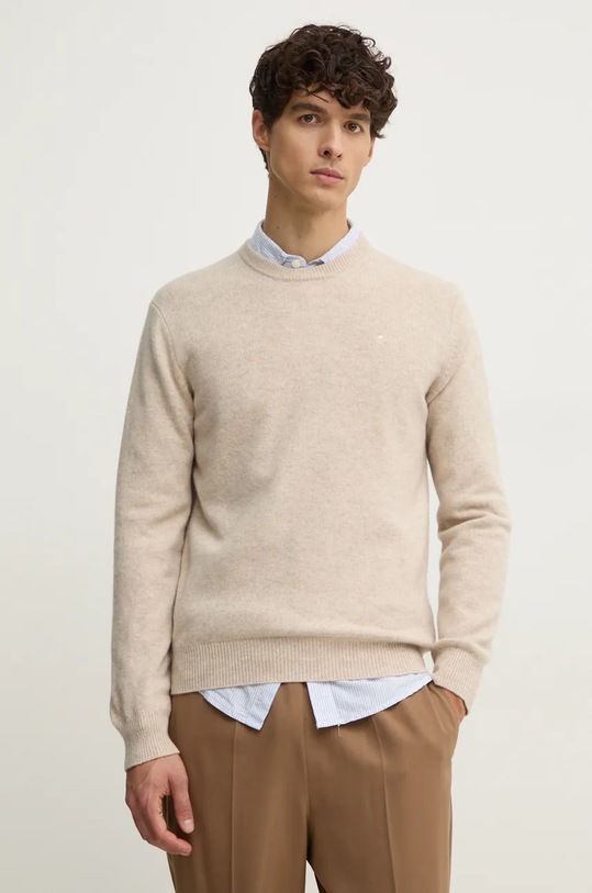 Μάλλινο πουλόβερ Hackett London μαλλί μπεζ HM703237