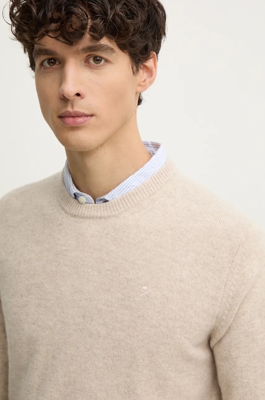 Μάλλινο πουλόβερ Hackett London μπεζ HM703237