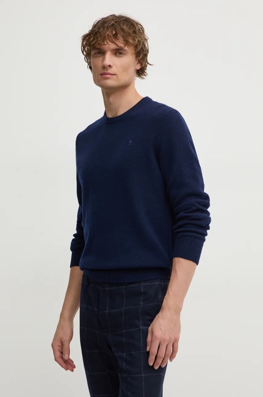 Vlnený sveter Hackett London vlna tmavomodrá HM703237