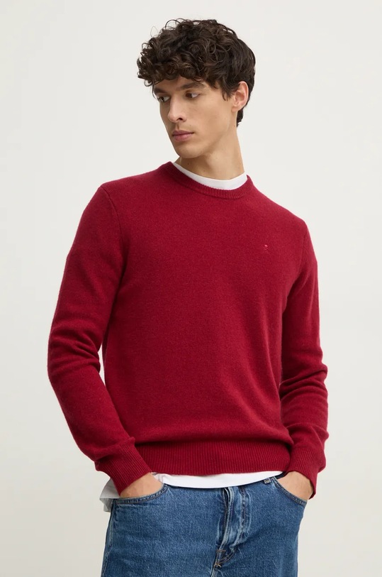 Hackett London sweter wełniany okrągły bordowy HM703237