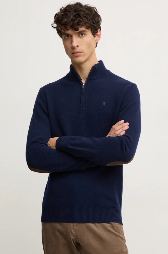 Vlněný svetr Hackett London směs námořnická modř HM703239