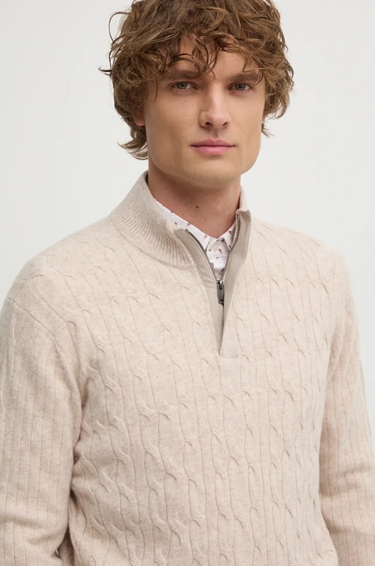 Μάλλινο πουλόβερ Hackett London μπεζ HM703242