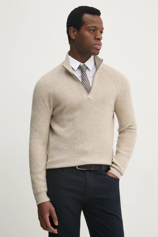 Μάλλινο πουλόβερ Hackett London μελανζέ μπεζ HM703243