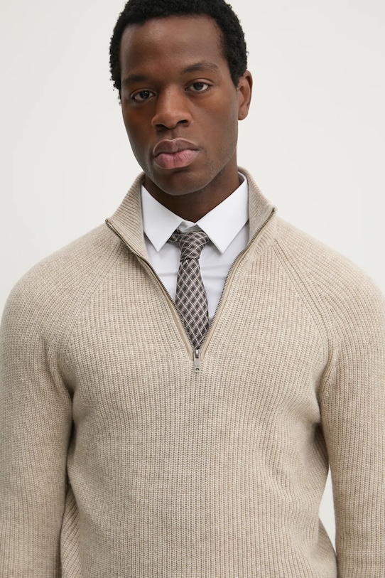 Μάλλινο πουλόβερ Hackett London μπεζ HM703243