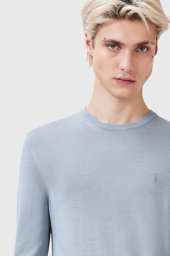 AllSaints sweter wełniany MODE M002KZ niebieski SS25