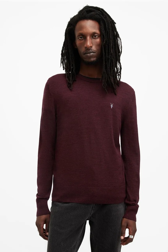 AllSaints sweter wełniany MODE okrągły bordowy M002KZ