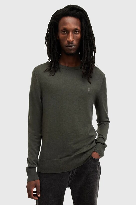 AllSaints sweter wełniany MODE okrągły zielony M002KZ