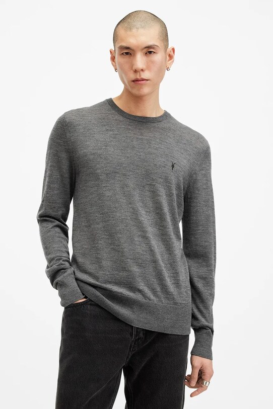 Шерстяной свитер AllSaints MODE шерсть серый M002KZ