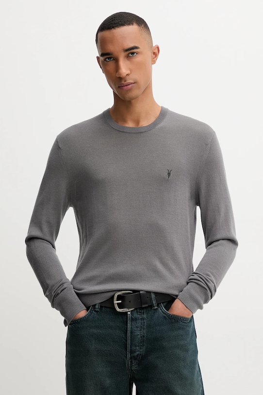 AllSaints sweter wełniany MODE okrągły szary M002KZ