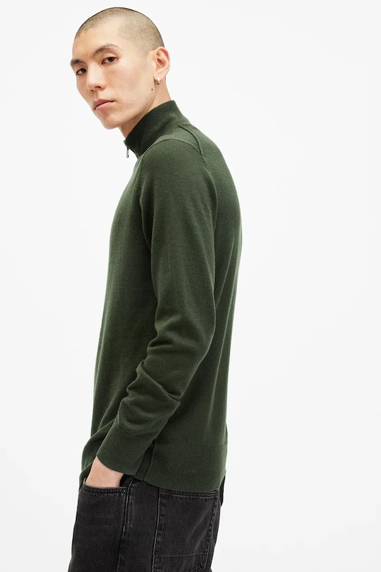 Odzież AllSaints sweter wełniany KILBURN ZIP FUNNEL M082KB zielony