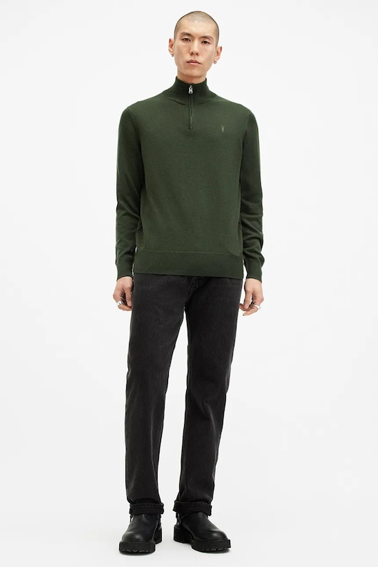 AllSaints sweter wełniany KILBURN ZIP FUNNEL M082KB zielony