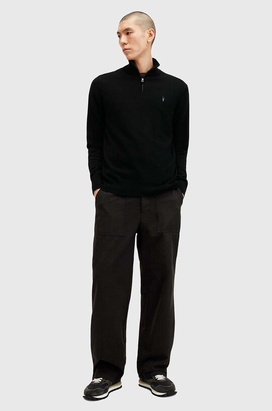 Vlnený sveter AllSaints KILBURN ZIP FUNNEL čierna M082KB
