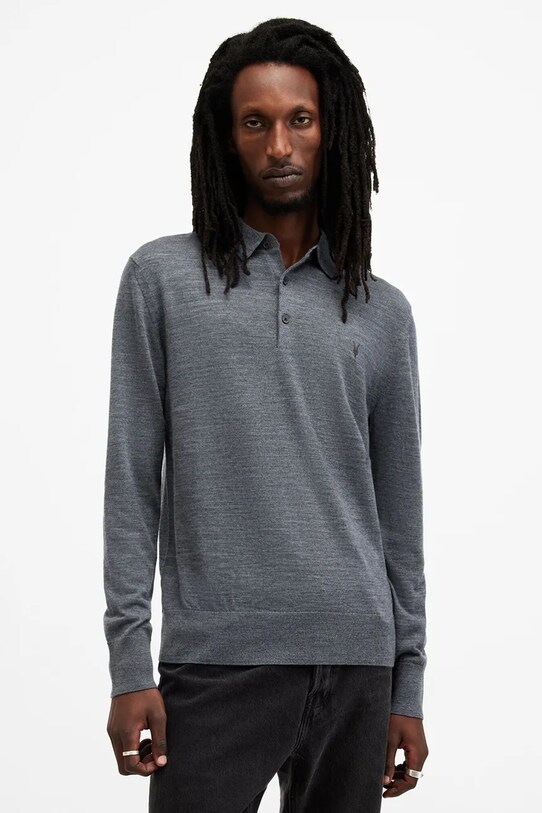 Вовняний светр AllSaints MODE MERINO тонкий темно-синій M085KB