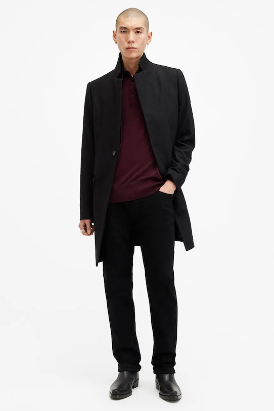 AllSaints sweter wełniany MODE MERINO M085KB bordowy