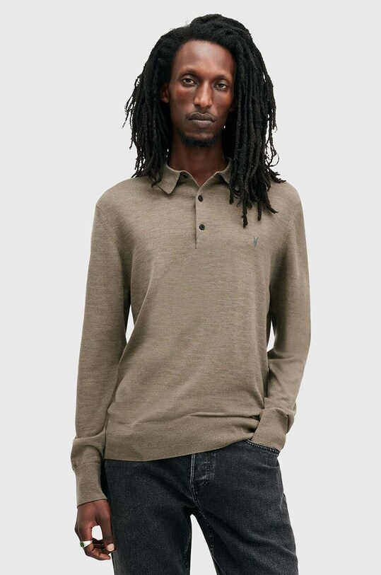 AllSaints sweter wełniany MODE MERINO wełna zielony M085KB