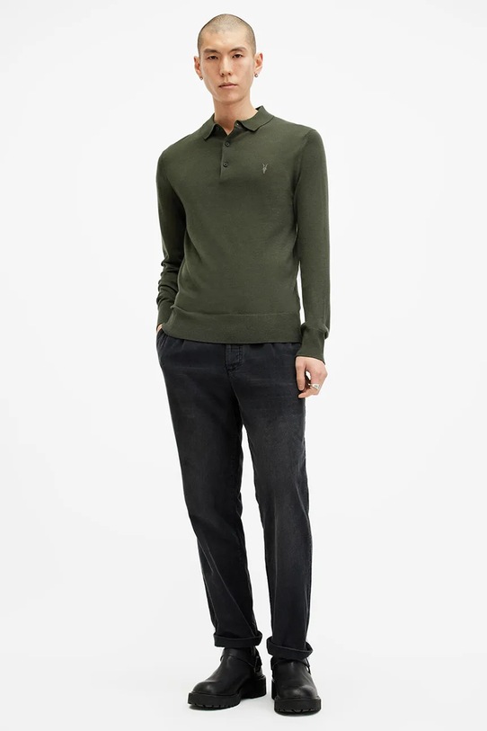 AllSaints sweter wełniany MODE MERINO zielony M085KB
