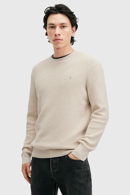 AllSaints sweter z domieszką wełny ASPEN CREW okrągły beżowy M089KB