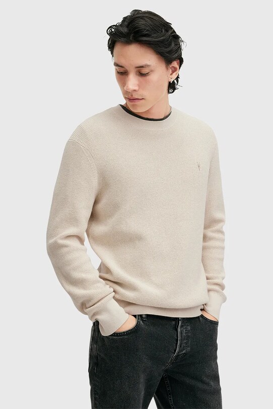 AllSaints sweter z domieszką wełny ASPEN CREW M089KB beżowy