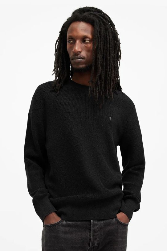 AllSaints sweter ASPEN CREW okrągły czarny M089KB