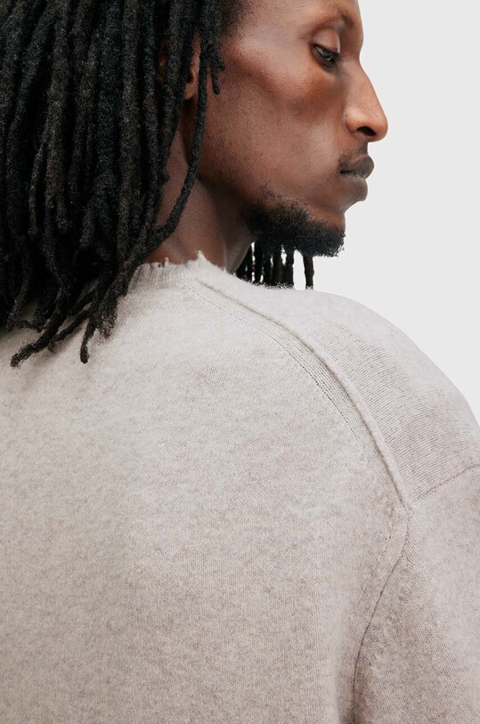 AllSaints sweter z wełną LUKA CREW beżowy M093KB