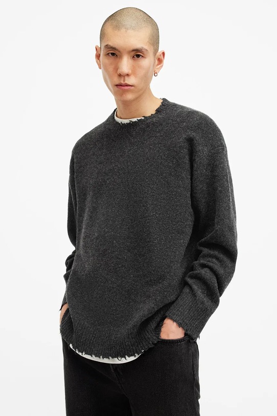 AllSaints sweter z wełną LUKA CREW okrągły czarny M093KB