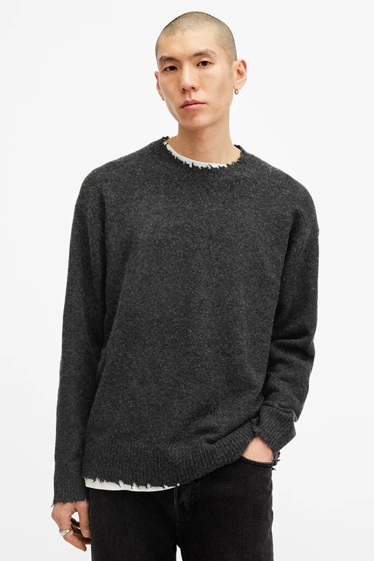 AllSaints sweter z wełną LUKA CREW czarny M093KB