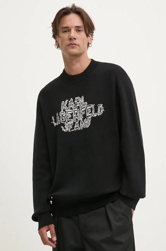 Bavlněný svetr Karl Lagerfeld Jeans kulatý černá 246D2002