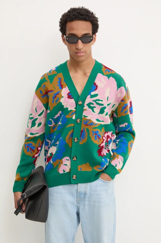 Vlněný svetr Drôle de Monsieur Le Cardigan Peony vlna zelená E.CA124.WO007.GN