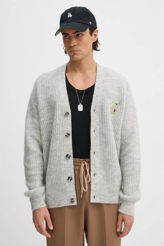 Μάλλινη ζακέτα Drôle de Monsieur Le Cardigan D Raisin εφαρμογή γκρί E.CA130.PA021.GY