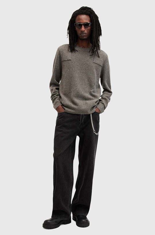 AllSaints sweter wełniany POINTER CREW M003KB szary