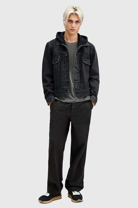 Βαμβακερή μπλούζα με μακριά μανίκια AllSaints CASA LS CREW M011JB μαύρο